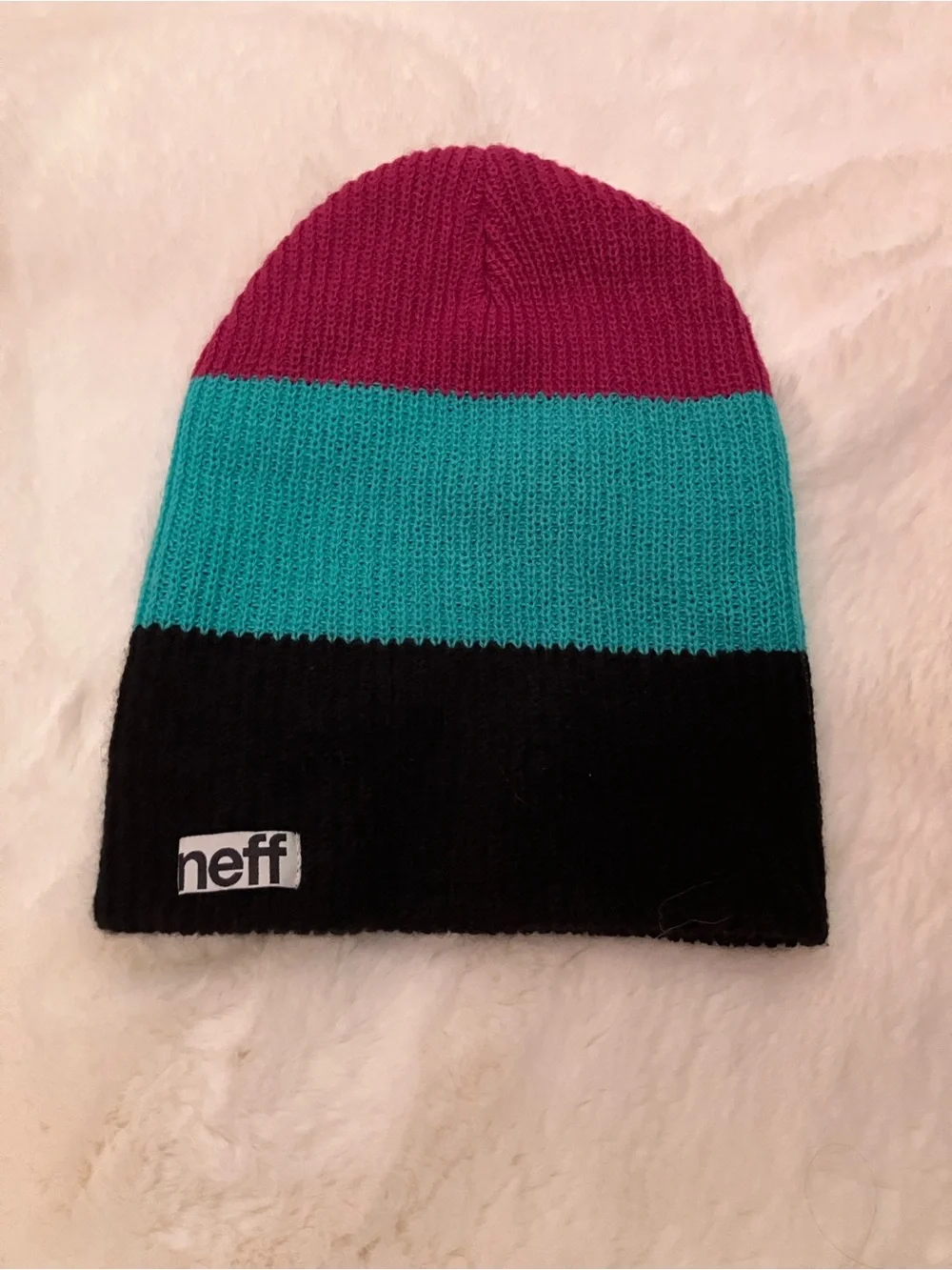 Neff Striped Beanie in Magenta, Teal & Black